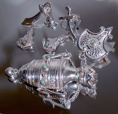 Sterling Silver Turquoise Genie Brooch Pin Earrings SET Simitar Sword Mexico 30g