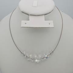 Vintage SWAROVSKI Signed Crystal Necklace Choker Collar Wire Rhodium Plate 17″