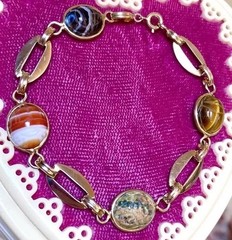 LOVELY Vintage Gold-Filled Agate, Unakite, Etc. Egyptian Scarab Bracelet