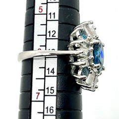 Sterling Deco Atomic Starburst Cocktail Ring London Blue Topaz White Topaz SZ 6