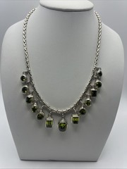 VTG Sterling Silver Assorted Shape/Size Bezel Set Peridot Fringe Necklace