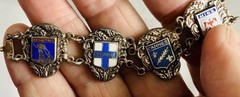 Vintage French Enamel Sterling Silver 925 Crests Flags Province Link Bracelet 7″
