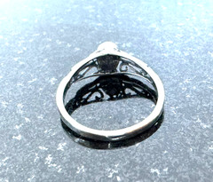 Vintage Sterling Silver 925 Green Enamel Ring Filigree Design Size 7