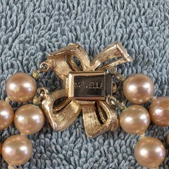 Vintage Marvella Double Strand Hand Knotted Faux Pearl Bow Necklace 15″ Signed