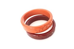 Lot Of 2 Vintage Carved Bakelite Bangles Bracelets Orange & Burgundy / Brown