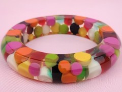 Vtg 1960s SOBRAL Clear Lucite Colorful Injected Bubble Chunky Bracelet Mod 8″