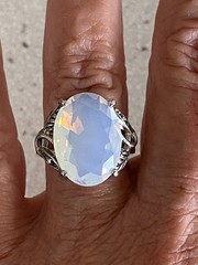 Vibrant Opalite Statement Cocktail Ring Vintage Style Oval Faceted Prong Size 6
