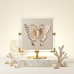 Elegant Gold-Plated Butterfly Brooch Pin with Cream Pearl Accents