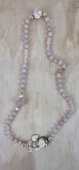 Vintage Chinese Export Necklace, Carved Rose Quartz Flower, Signed Asian Figural