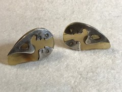 Vtg Sterling Silver & Horn or Lucite Modernist Man Woman Screw Earrings Mexico