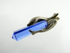 Vintage Sterling Silver Blue Glass Point with Two Dolphins Pendant 6g 1.5 Inches