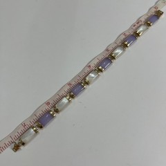 Vintage WJ 10k Yellow Gold Lavender Jade & Mother Of Pearl Asian Bracelet 7.5”