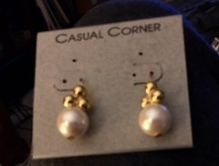 Vintage Casual Corner Earrings Gold Tone Ball With Faux Pearls-Dangle