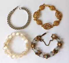 Vintage bracelets. box clasp. safety chain lock, Anchors, stones, rhinestones. 4
