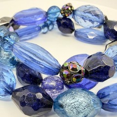 Vintage Blue Beaded Bracelet Chunky Multi Strand Layered Statement Bold Y2K Boho