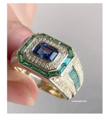 2.50Ct Emerald Cut Lab-Created Tanzanite Men Wedding Ring 925 Sterling Silver