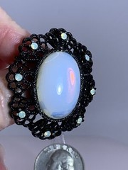 Flower Medallion Faux Fire Opal Vintage Metal Brooch Pin M-3842