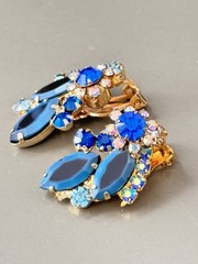 Vintage Verified JULIANA D&E Blue Two Toned Brooch/Pendant Bracelet Earring Set