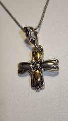 Vintage Premier Designs Necklace Flower Pendant Cross Gold Silver Toned Signed