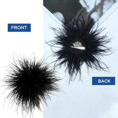 Ostrich Oversized Feather Flower Brooch Pin, Vintage Statement Jewelry black