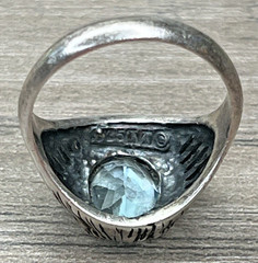 Vintage Sterling Silver 925 Sky Blue Topaz Textured Halo Domed Ring Signed (M)