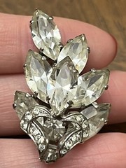Vintage Western Germany Earrings Clear Rhinestones Climber Cluster Clip-Ons!