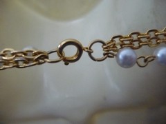 26” LONG 3 STRANDS GOLD TONE CHAINS W FAUX PEARLS NECKLACE #16/7