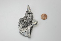 Signed JJ JONETTE Vtg Crystal Wizard Brooch crystal ball LARGE *missing 1 stone