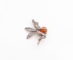 925 Sterling Silver Vintage Pendant Amber Guardian Fairy Angel Charm PT24860