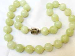 Chinese Green 12mm Jade Beads Necklace, Sterling Clasp,18″