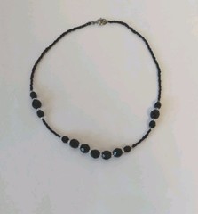 Vintage Black Crystal & Seed Bead Choker Necklace 15 in.