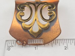 Unsigned Renoir Chunky Copper Brass Filigree Scroll Panel Bracelet Clip Earrings