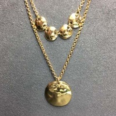 Organic Double Dangle Necklace 29 In Shiny Gold Retro Vintage BoHo Classic 90s