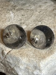 36. Vintage Tribal 925 Sterling Amethyst Stone Button Stud Earrings 21mm, 10.4g