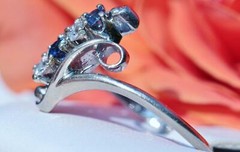 14k white gold ring 0.23ct natural, treated sapphire diamond sz 4 antique 2.4g