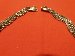 ANTIQUE ART DECO NECKLACE 21 in 4 STRANDS OF GOLD TONE CHAINS VERY SHARP # 031
