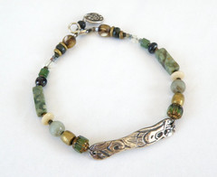 Vintage 999 Fine Sterling Silver Artisan Signed KVK Rustic Bracelet 8″