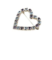 Icy Blue, Purple Rhinestone Open Heart Brooch Pin J195