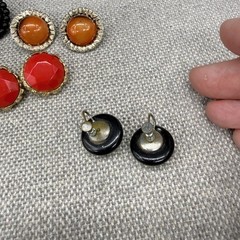 Vintage Button Earring Lot Screw Back Clip Ons Glass Acrylic Metal 6 Pair