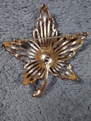 Vintage Monet Leaf Brooch Large Gold Open Textured Design 1970s Signed