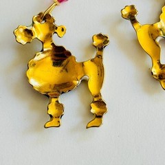 Lunch At The Ritz LATR Poodle Dog signed Earrings VTG Pierced Dangle Enamel 80s