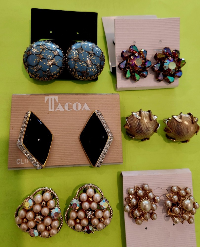 Vintage Lot 6 Pair 1950s 1960’s 1970’s Clip On Earrings Coro Tacoa Misc LYB