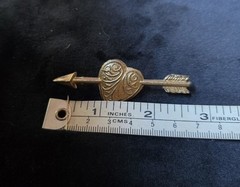Vintage Gold Toned Brass Heart w/Cupids Arrow Brooch