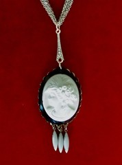 Vintage White Cameo Glass Pendant Necklace With Adjustable Necklace Length/Boho/