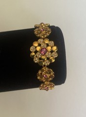 Camrose & Kross Jackie Kennedy Vintage Pink Gem Gold Tone Flower Link Bracelet