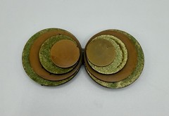 Vtg Art Deco Double Dress Clip Hinged Sweater Clasp Layered Tan Green Gold ’30s