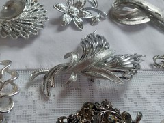 Vintage Brooch Lot Signed Crown Trifari Silver Toned Judy Lee