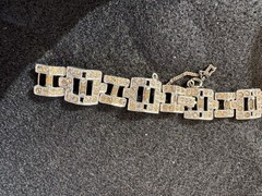 VTG ART DECO Style Rhodium Plated Baguette Rhinestone Link Bracelet 7.5″L BLING!