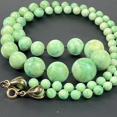 Vintage Green Hand knotted Beaded Necklace Graduated Size Plastic 26″ Faux Jade