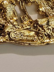 Lovely Vintage Gold Tone Woman Gardening Brooch with Rhinestone Flowers